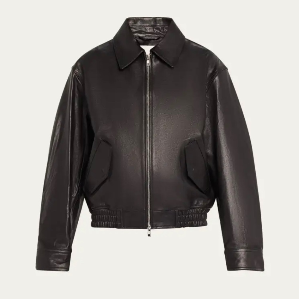 Dunst Lambskin Leather Bomber Jacket, Black